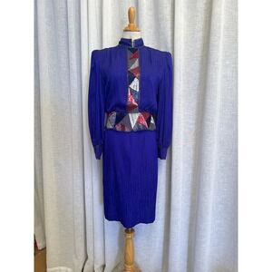 Francesca of DAMON STARINGTON Blue Silk Dress with Chest & Waist Embellishments